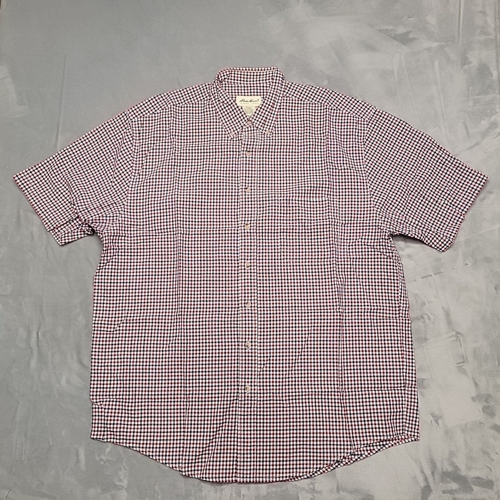 Eddie‎ Bauer Shirt Mens XL Multi Color Gingham Button Down Short Sleeve Casual